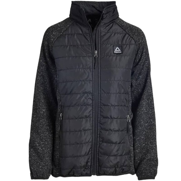 Reebok Black & Black Heather Fleece Women’s Puffer Jacket - Size Medium * wom106 - Picture 1 of 11